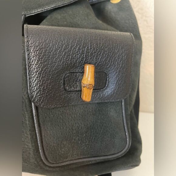 Gucci Black Suede Backpack with Bamboo Details - Picture 4 of 15